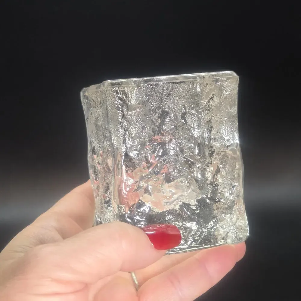 Vintage MCM Iced Glass Cube Tea Light Candle Holder Likely Finnish Scandinavian